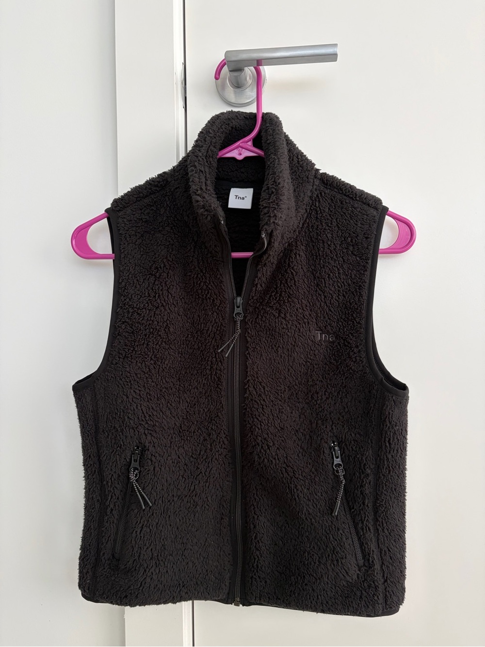 TNA Black Sherpa Vest with Zip Pockets